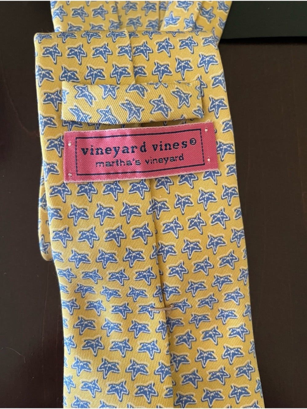 Vineyard Vines Yellow Tie with Blue Starfish Pattern